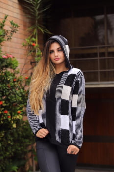 Blusa Mousse Xadrez Ponto Toalha com Capuz